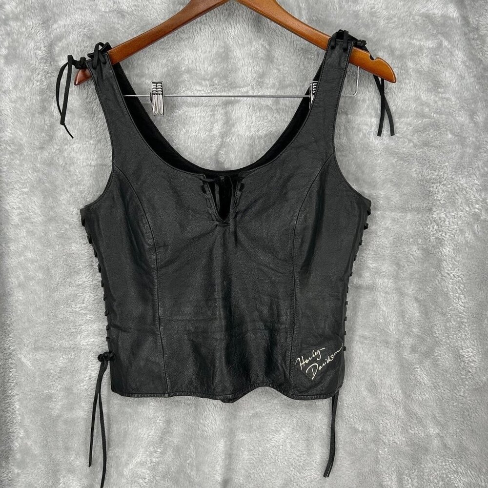 Harley Davidson Black Leather Corset Top